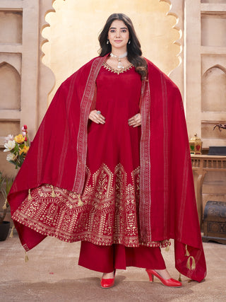 Red color roman silk printed sharara suit for women price
