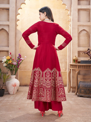 Red color roman silk printed sharara suit for women online
