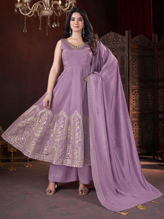 Lavender color roman silk sharara suit for wedding