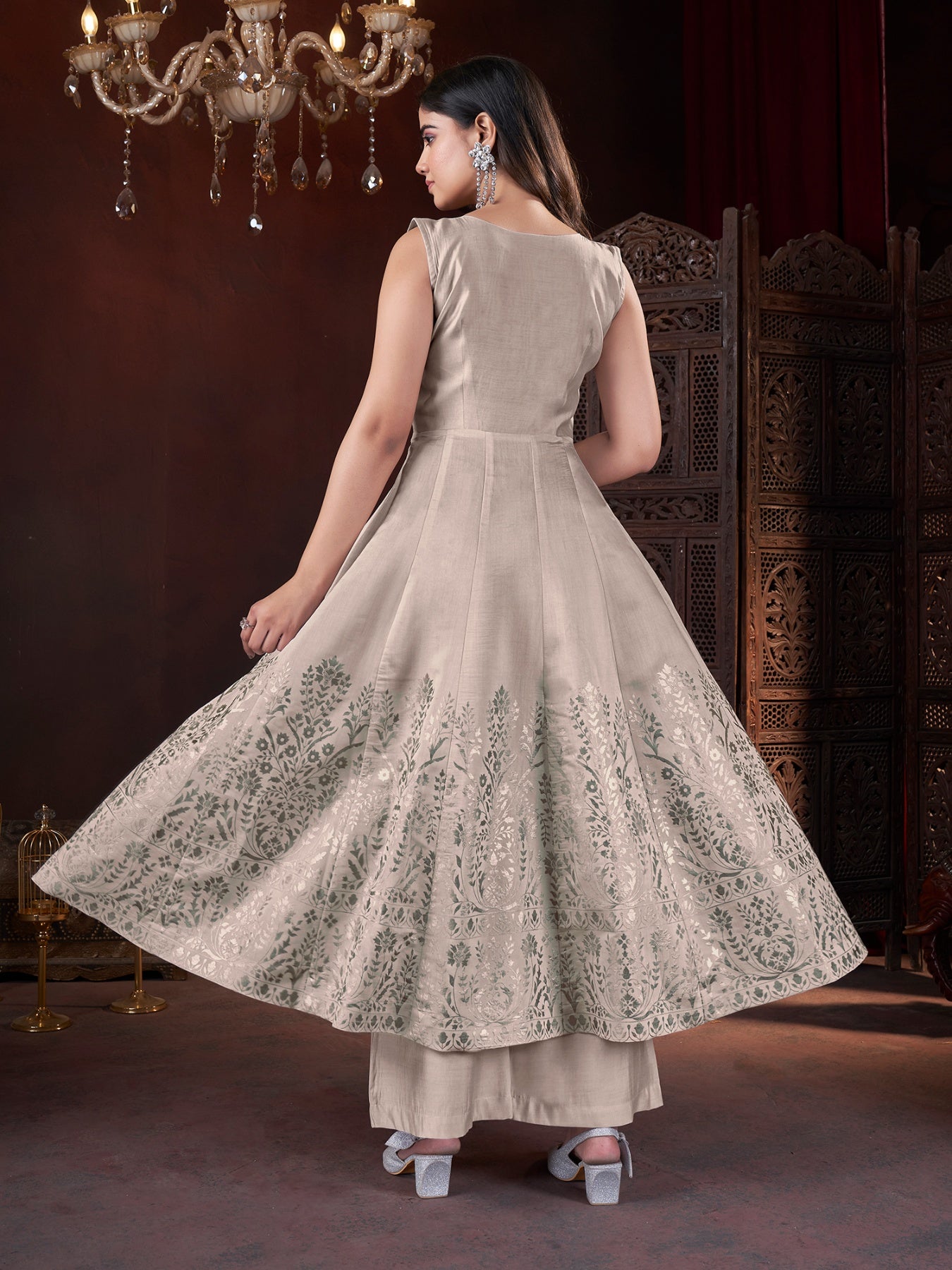 Chiku color roman silk sharara suit with dupatta online shopping