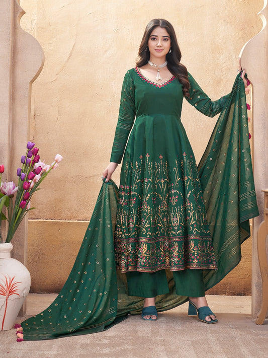 Green color roman silk sharara suit for women