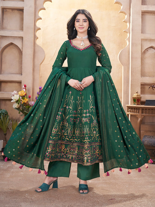 Green color roman silk sharara suit online shopping 