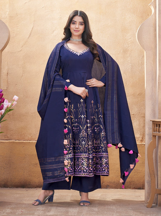 Navy blue color roman silk sharara suit for women