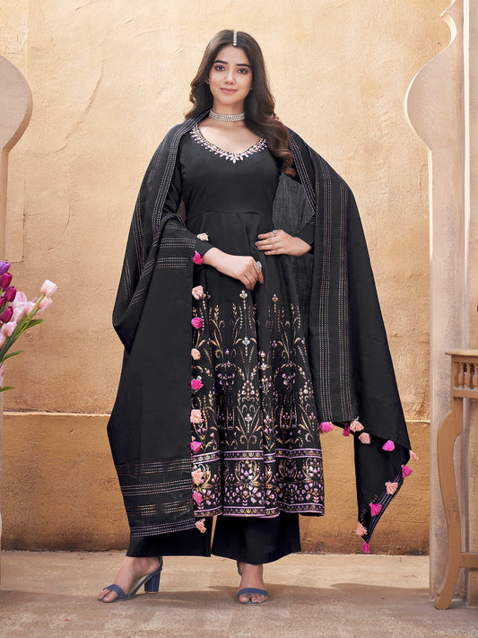 Black color roman silk sharara suit for women