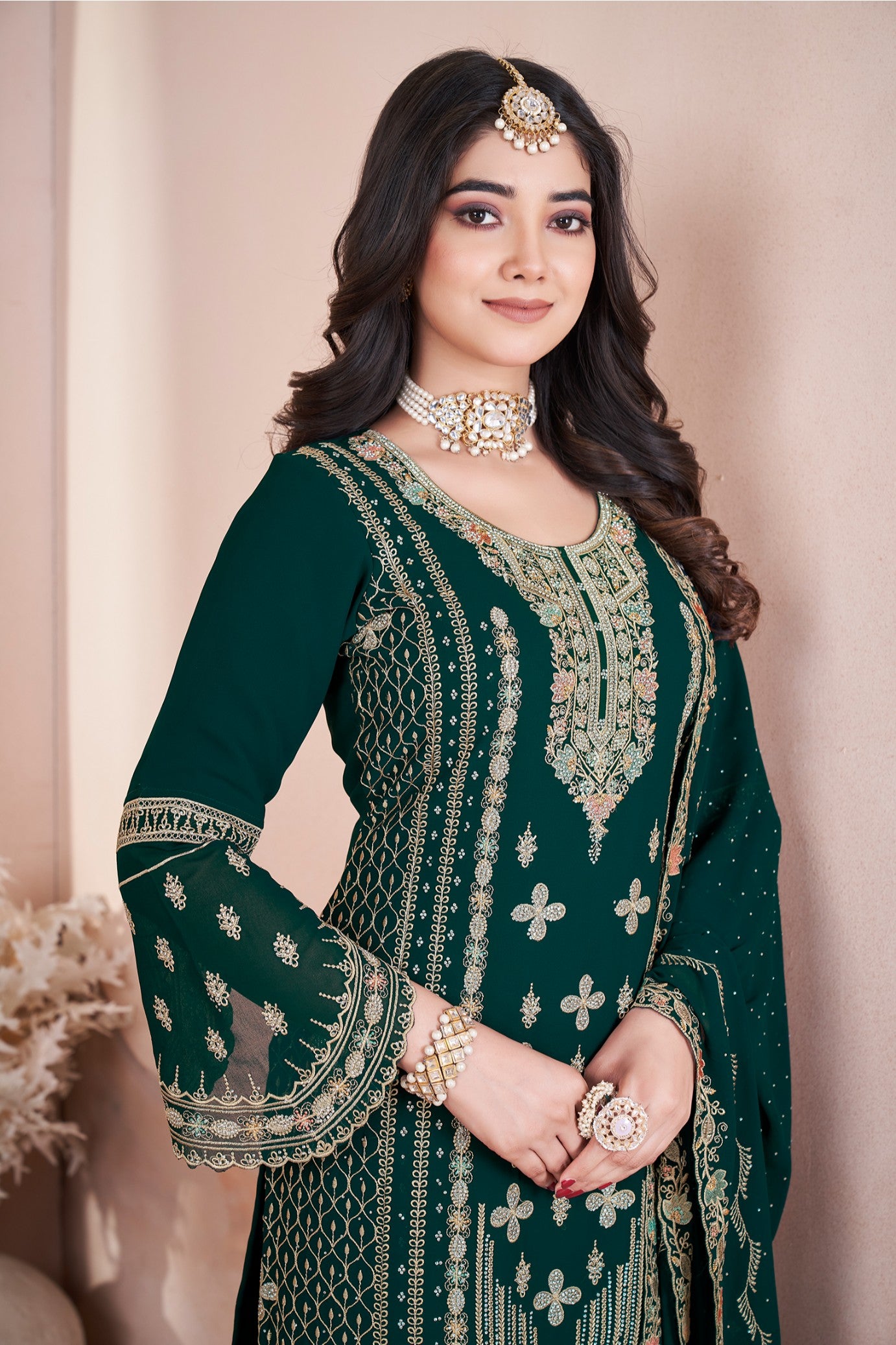 Green color georgette salwar suit with dupatta 
