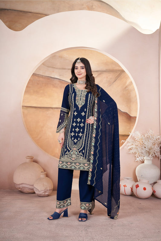 Blue color georgette salwar suit for women