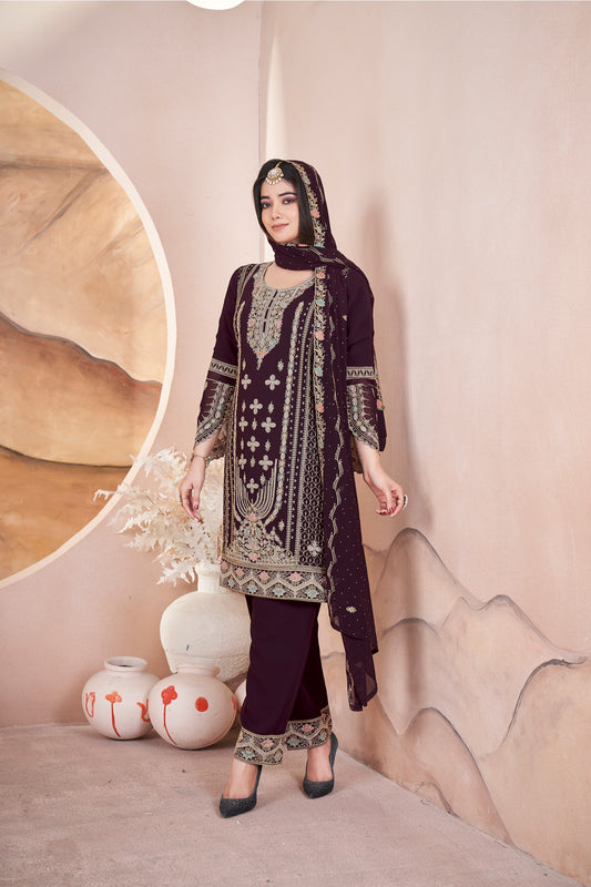 Brown color georgette sharara suit for wedding
