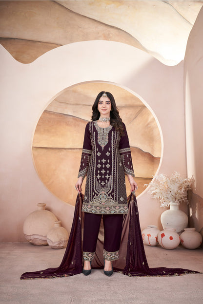 Brown color georgette sharara suit for women