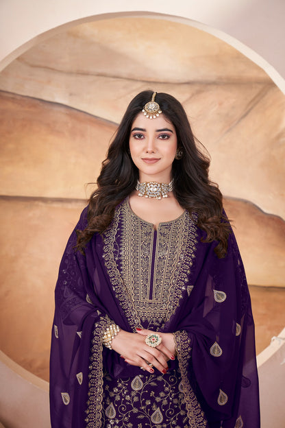 Purple color georgette salwar suit with dupatta design