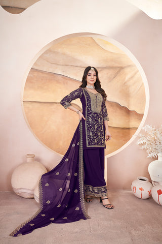 Purple color georgette salwar suit with dupatta online