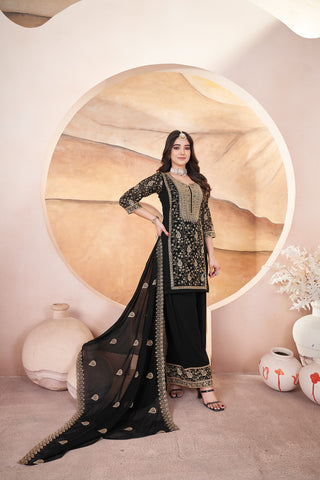 Black color georgette sharara suit for wedding