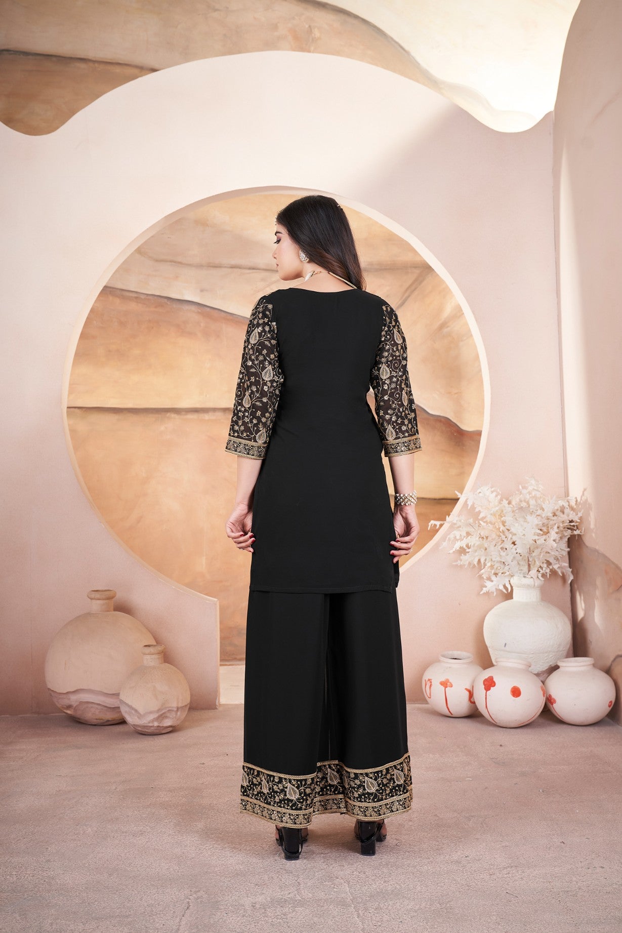 Black color georgette sharara suit with online