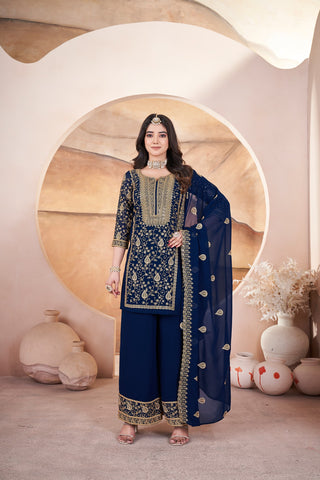 Navy blue color georgette sharara suit for women