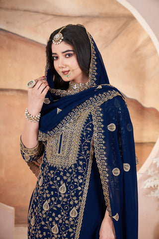 Navy blue color georgette sharara suit with dupatta price