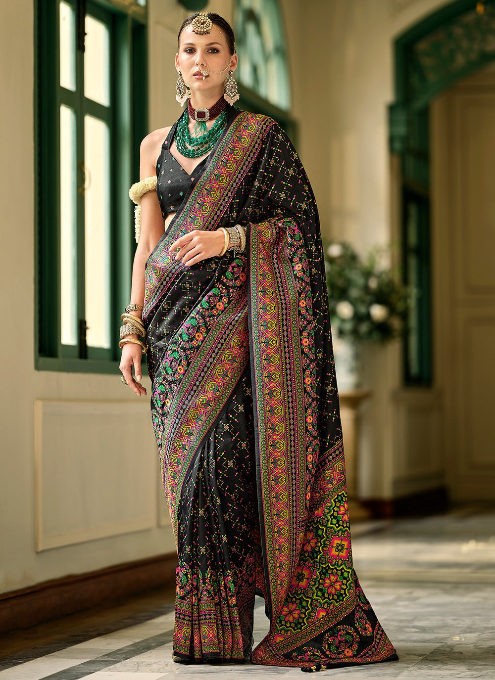 Black color banarasi silk saree for women price
