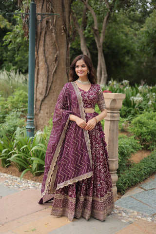 Wine color Dyable Viscose Jacquard lehenga choli for women