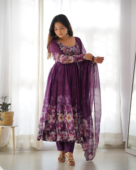 Wine color organza silk salwar suit for party