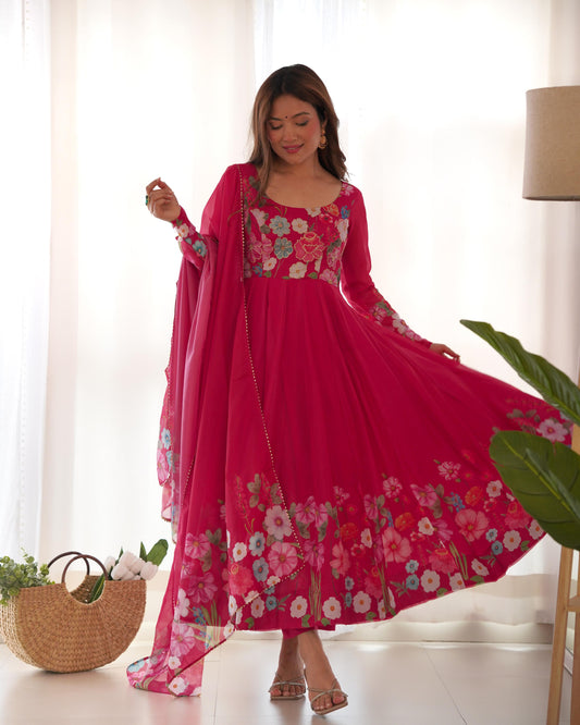 Best pink color organza silk salwar suit for women
