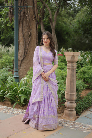 Lavender color viscose jacquard lehenga choli for women online
