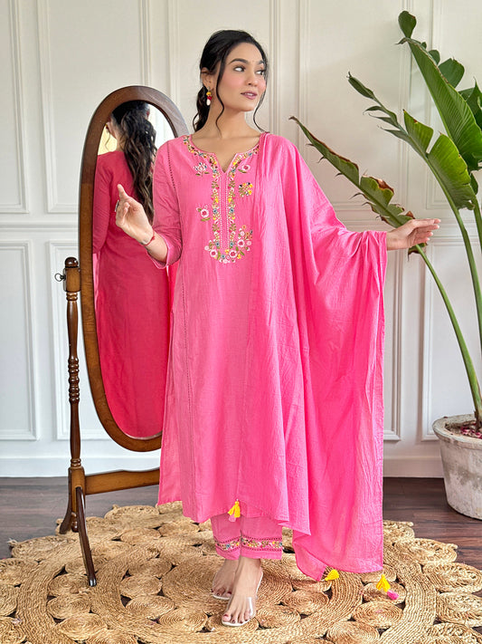 Pink color viscose salwar suit with dupatta