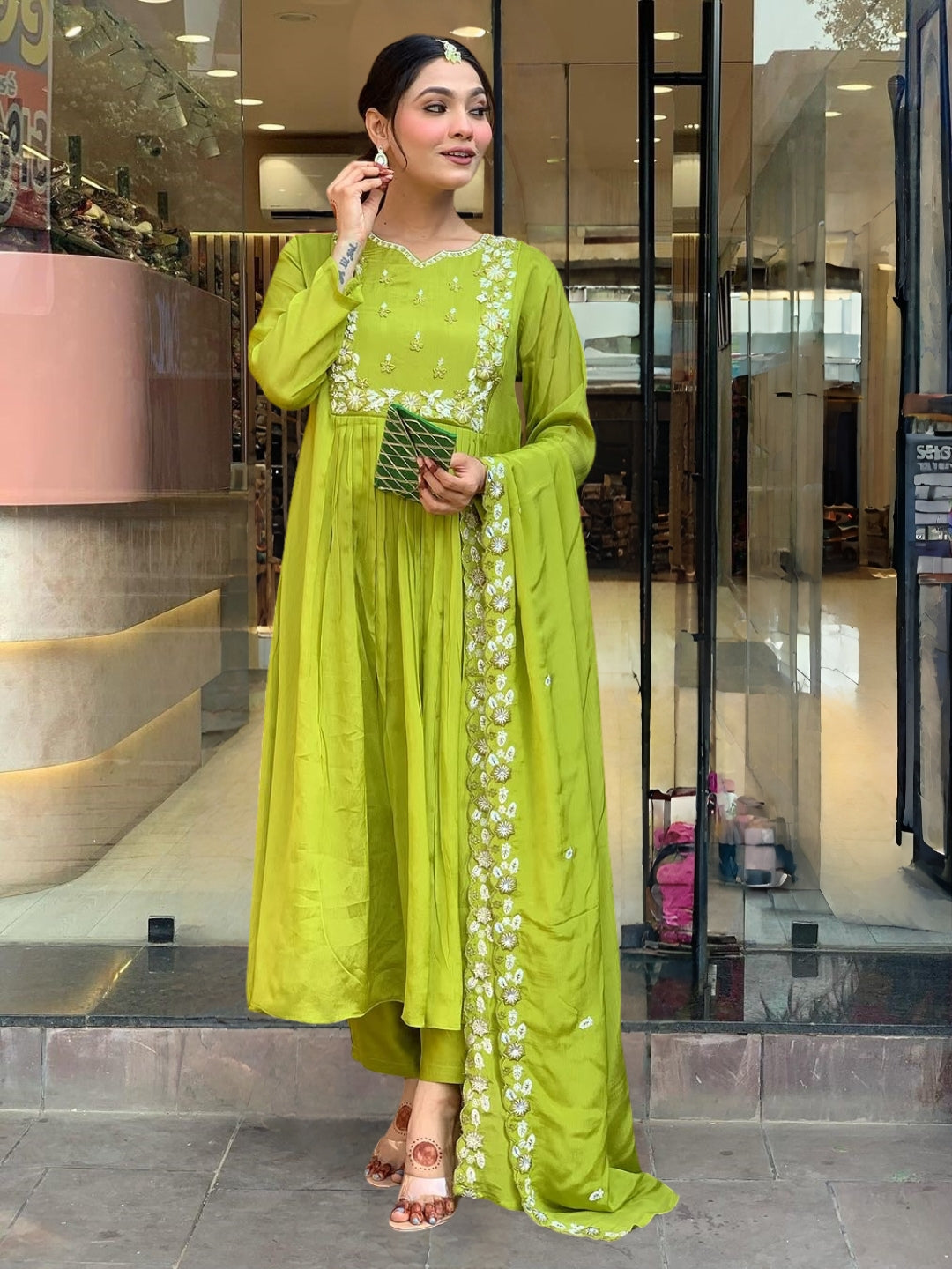 Green color chinon salwar suit online