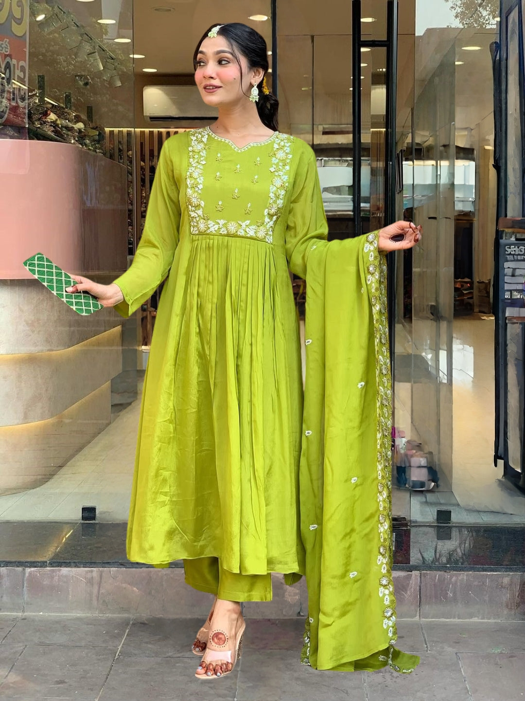 Green color chinon salwar suit price