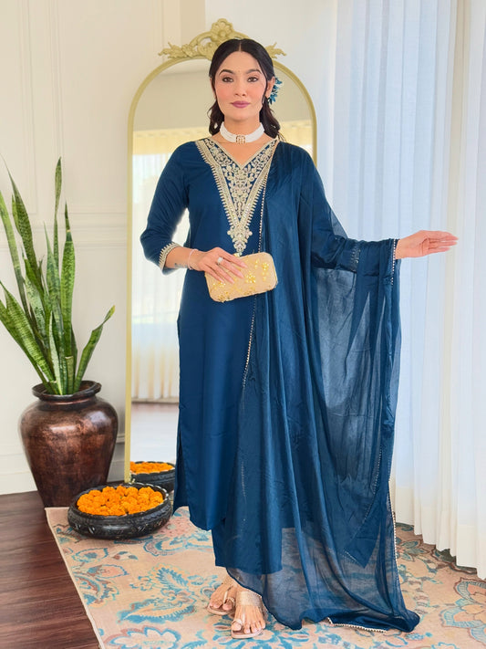 Teal blue color rayon salwar suit online shopping