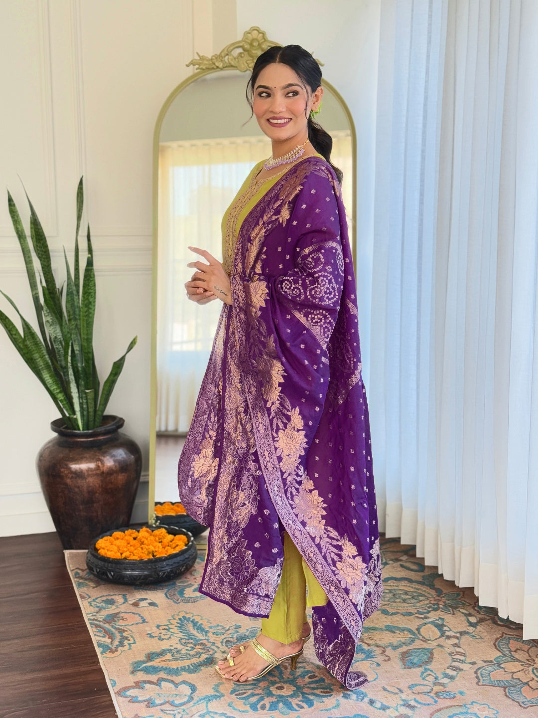 Green color viscose salwar suit with dupatta