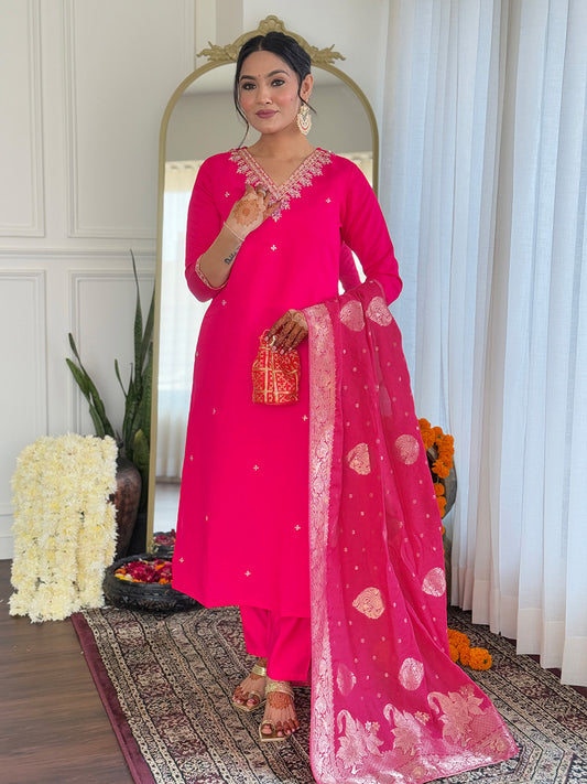 Pink color viscose salwar suit for women