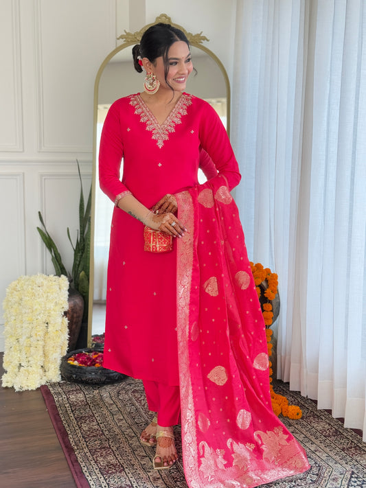 Pink color viscose salwar suit for wedding