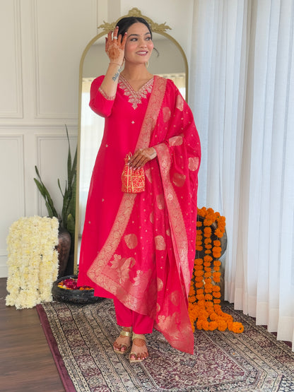 Pink color viscose salwar suit with dupatta price