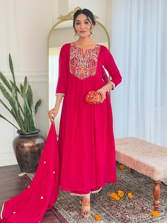 Red color viscose salwar suit for women