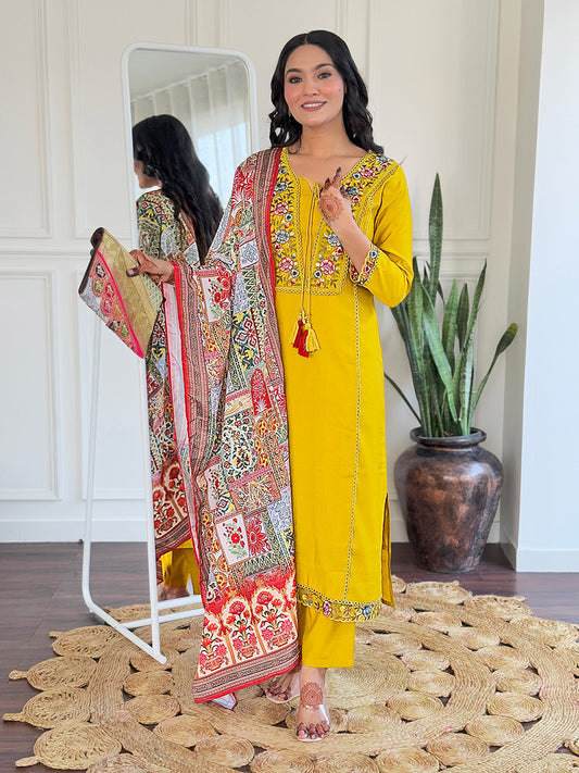 Mustard color viscose salwar suit