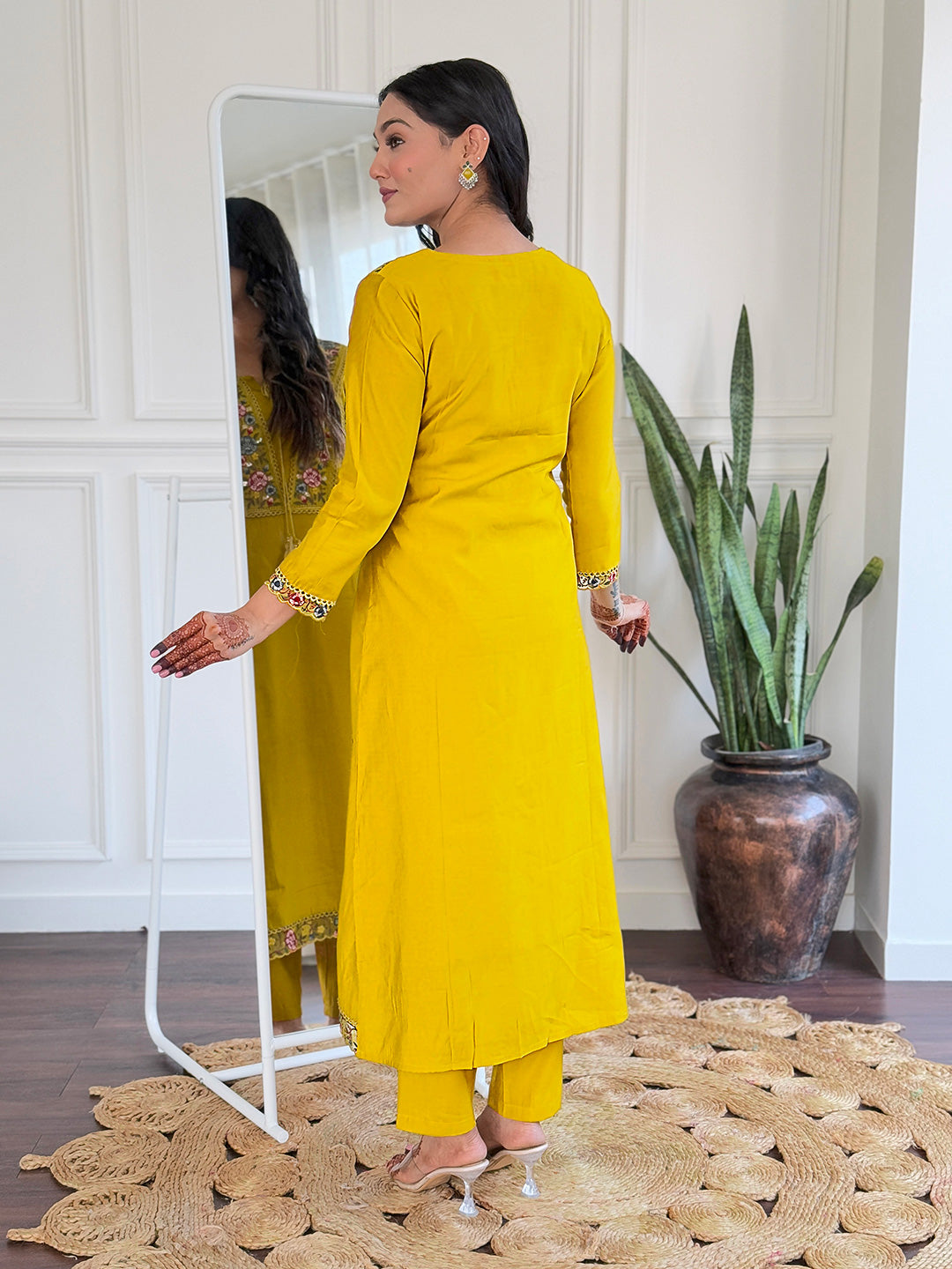 Mustard color viscose salwar suit for party