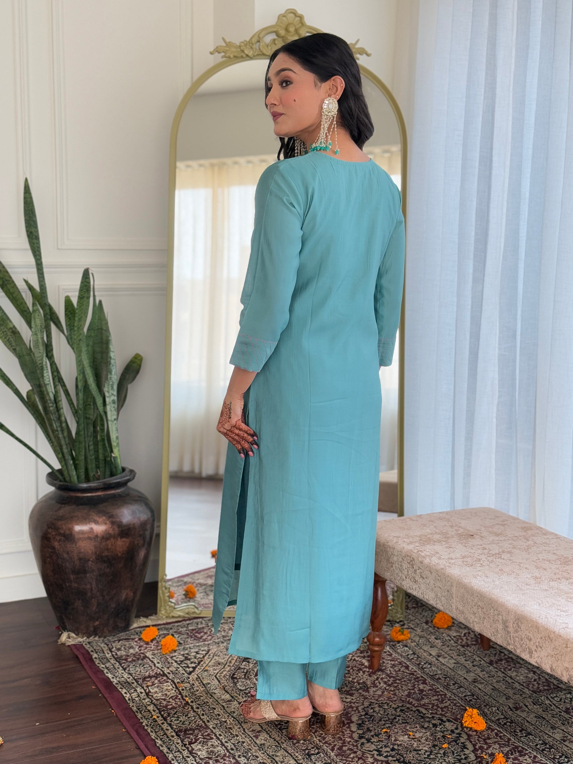 Sky Blue color chanderi salwar suit online