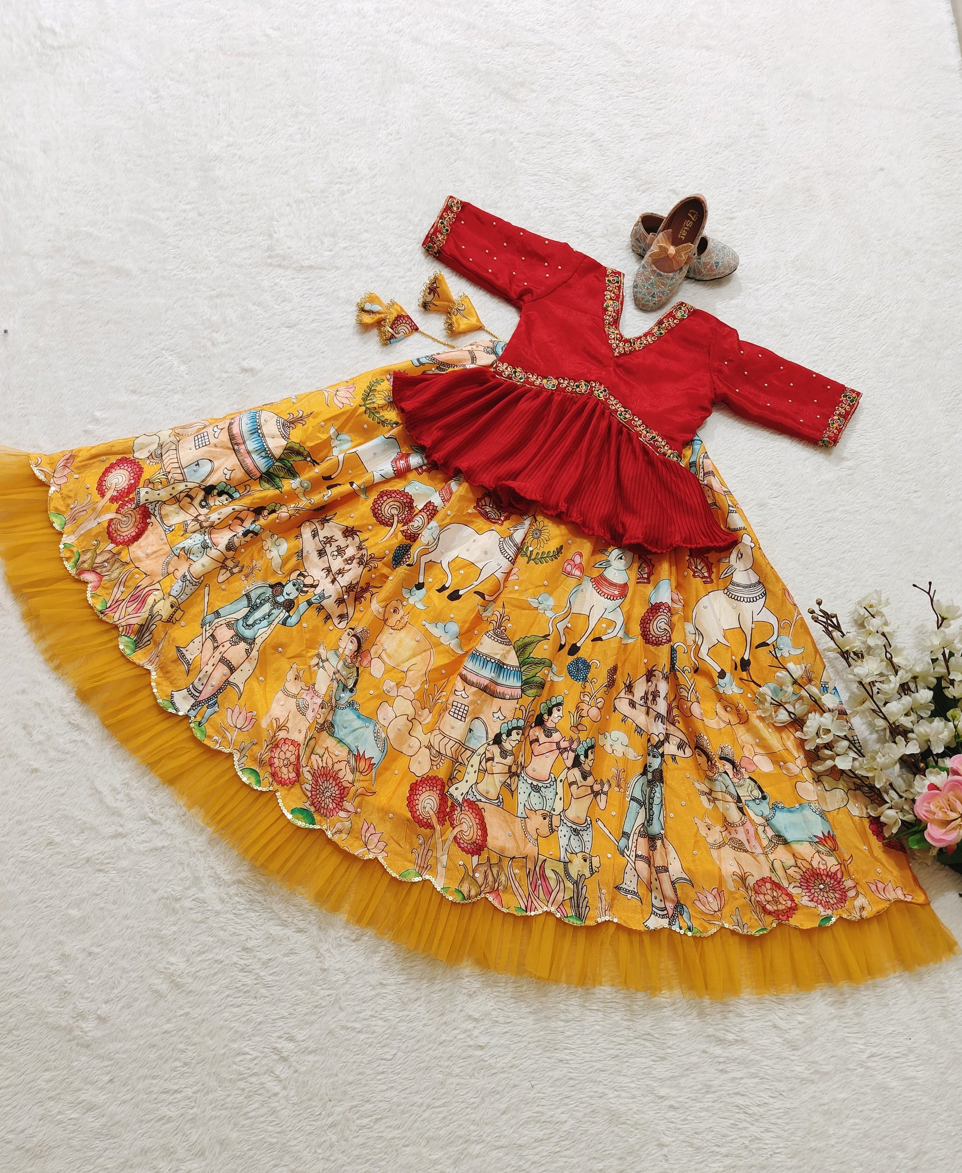 Yellow Lehenga with Top for Girls
