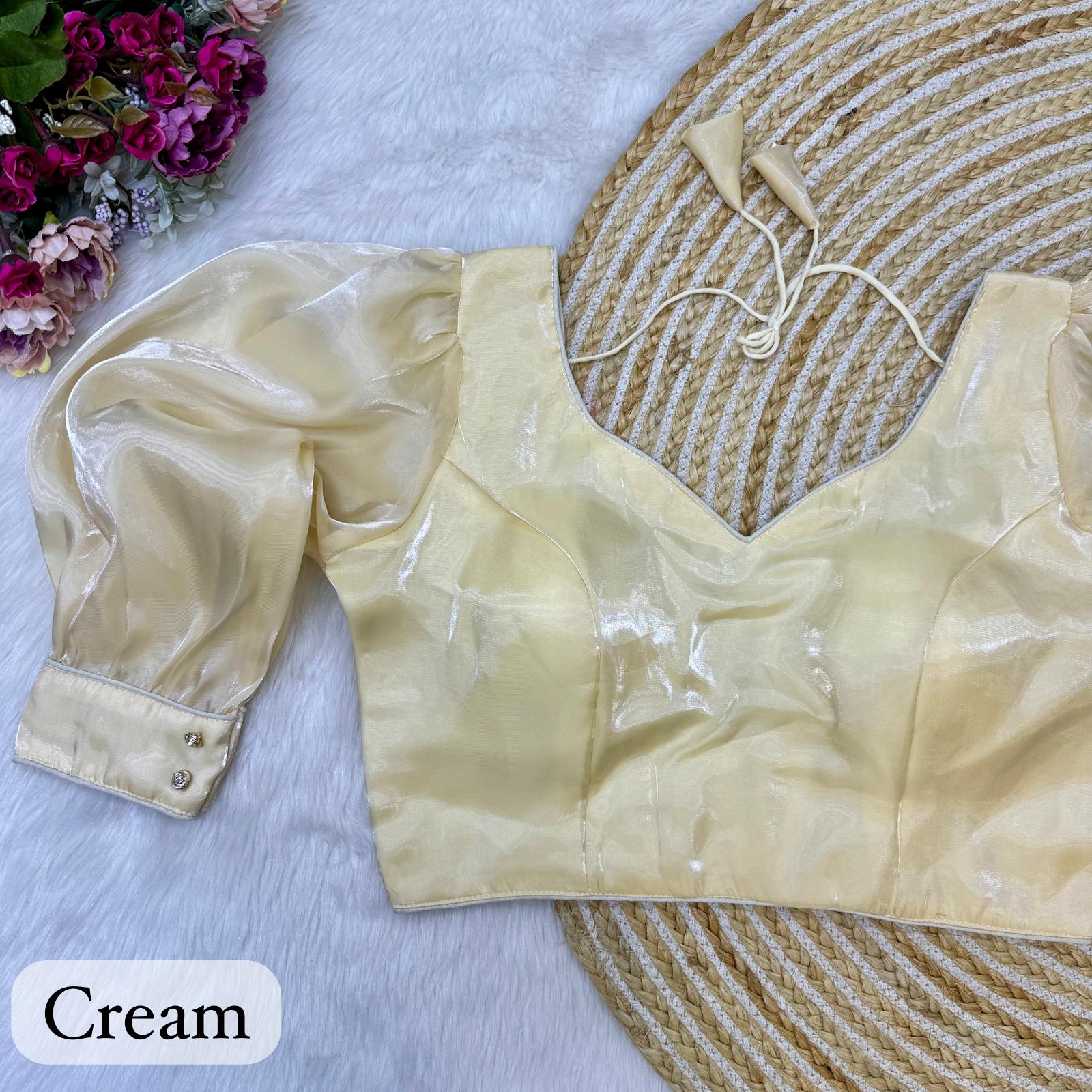 Heavy Silk Zimichoo Balloon Sleeve Desginer Cream Blouse