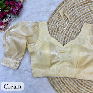 Heavy Silk Zimichoo Balloon Sleeve Desginer Cream Blouse