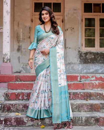 Sky blue color banarasi silk saree for women