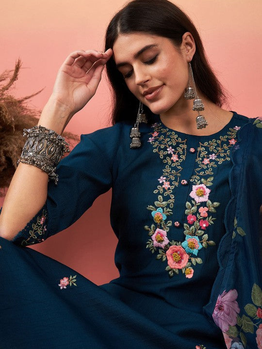 Blue color viscose chanderi salwar suit online shopping
