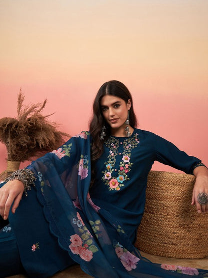 Blue color viscose chanderi salwar suit price