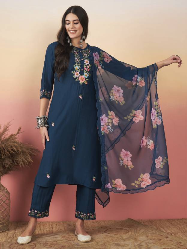 Blue color viscose chanderi salwar suit