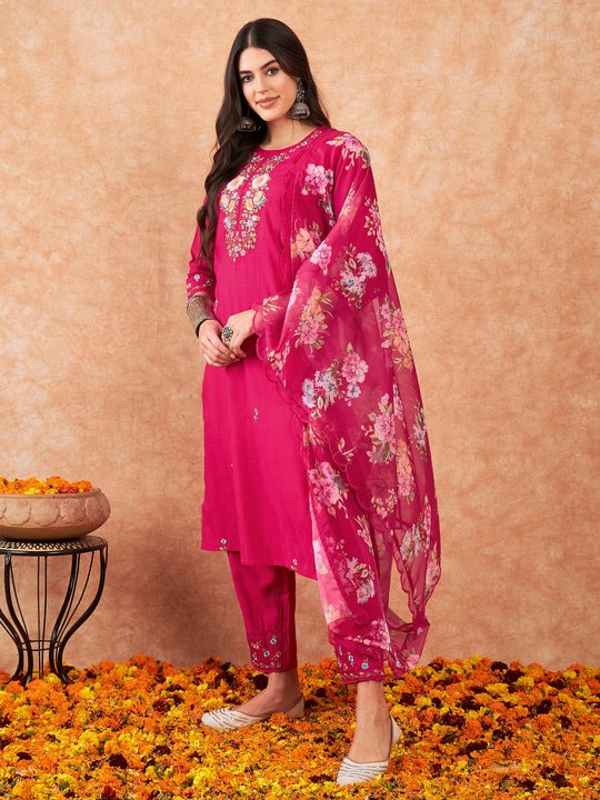 Pink color viscose chanderi salwar suit for women