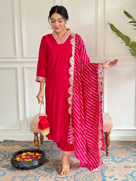 Pink color chanderi silk salwar suit for women