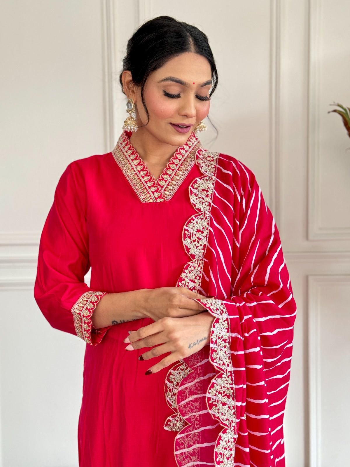 Pink color chanderi silk salwar suit for wedding