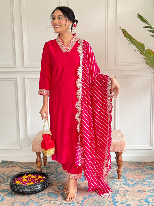Pink color chanderi silk salwar suit with dupatta