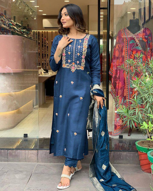 Teal blue color viscose rayon salwar suit for women