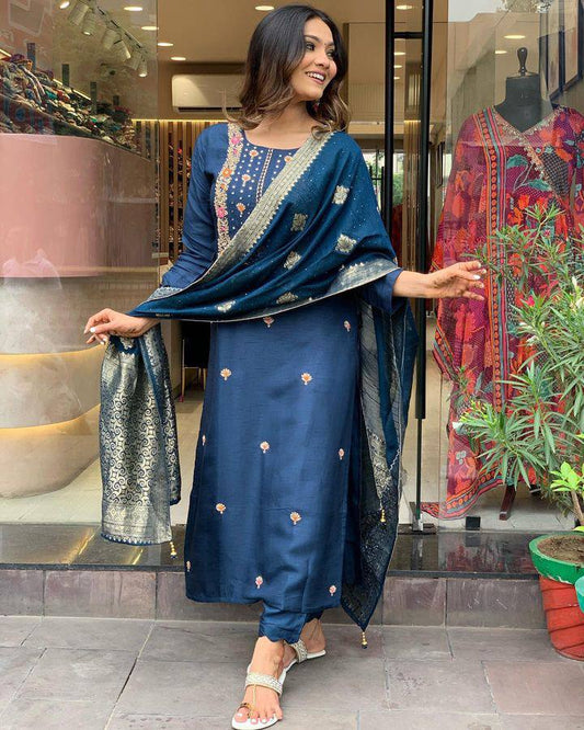 Teal blue color viscose rayon salwar suit 