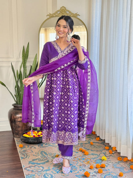 Purple color chanderi silk salwar suit 