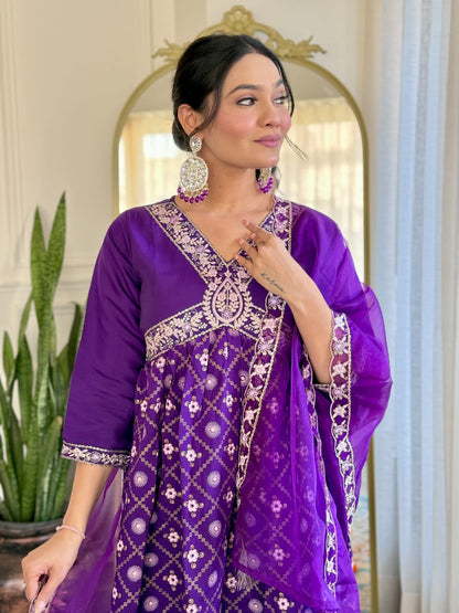 Purple color chanderi silk salwar suit online 